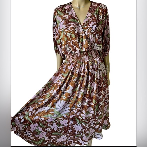Code X Mode Chic Floral Midi Dress in Brown and Green - Picture 2 of 10